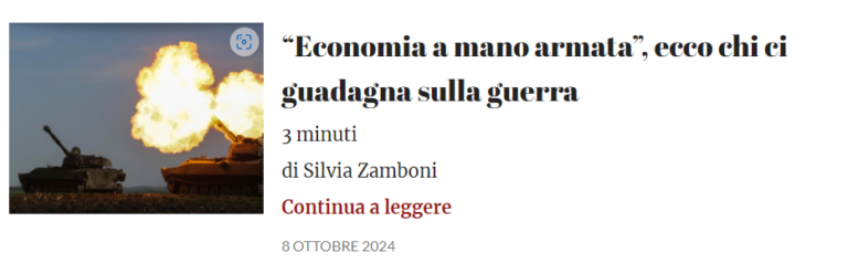 Scopri di più sull'articolo “Economia a mano armata”, ecco chi ci guadagna sulla guerra – MIO ARTICOLO PER IL CANTIERE BOLOGNA