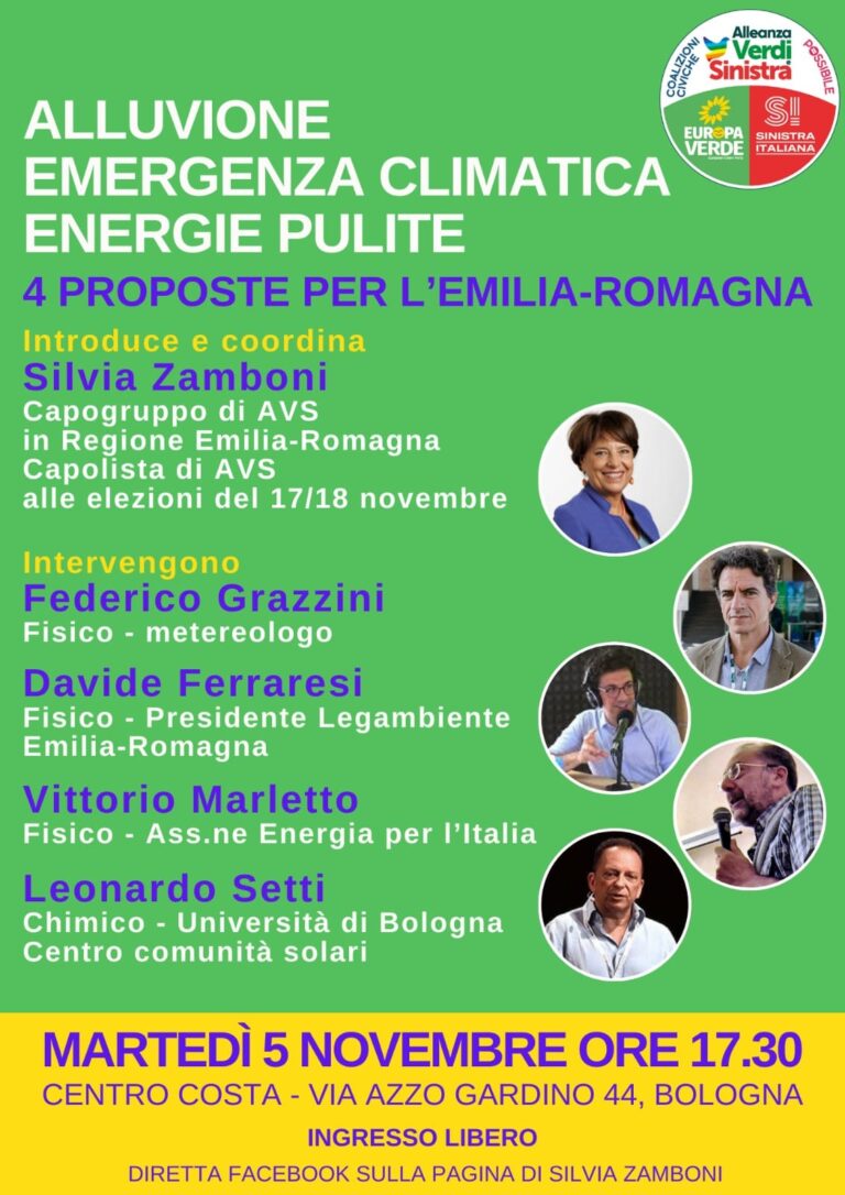 Scopri di più sull'articolo “ALLUVIONE EMERGENZA CLIMATICA ENERGIE PULITE. 4 PROPOSTE PER L’EMILIA-ROMAGNA”. IL VIDEO DELL’INCONTRO